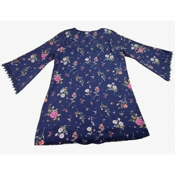 Moa Moa Dress Women Plus 2X Navy Blue Floral Bell Sleeve Lace Trim Lined Boho - Picture 2 of 13